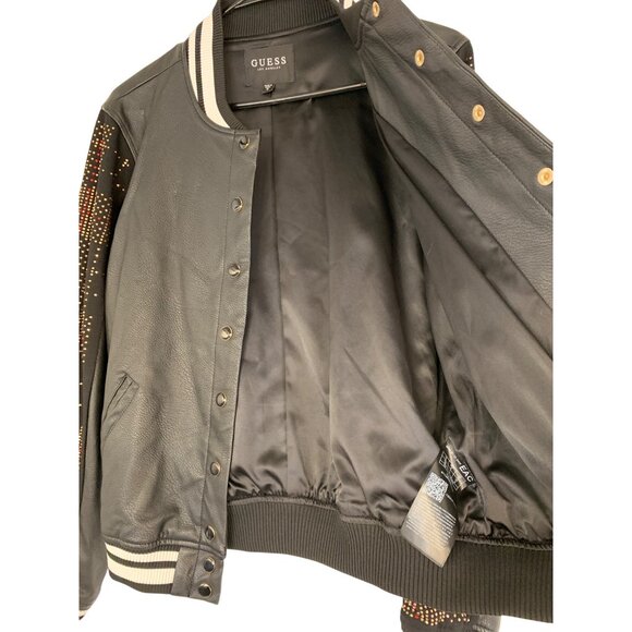 Guess Los Angeles Womens Varsity Jacket M Black With Studded Sleeves RHH10569 - Picture 5 of 12